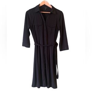 Talbots Black Button Down 3/4 Sleeve Collar Midi Dress Casual Classic Sz LP